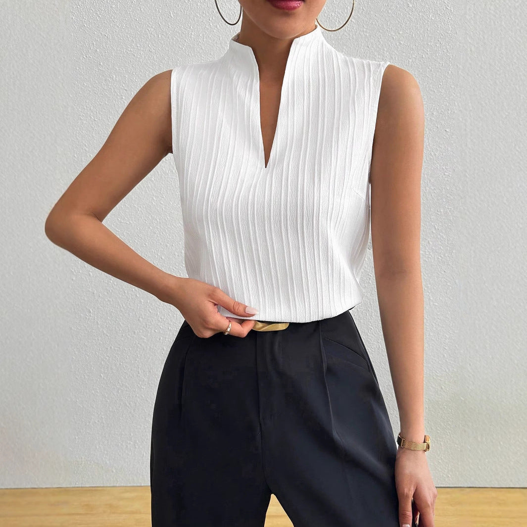 Haut élégant femme col montant style plissé
