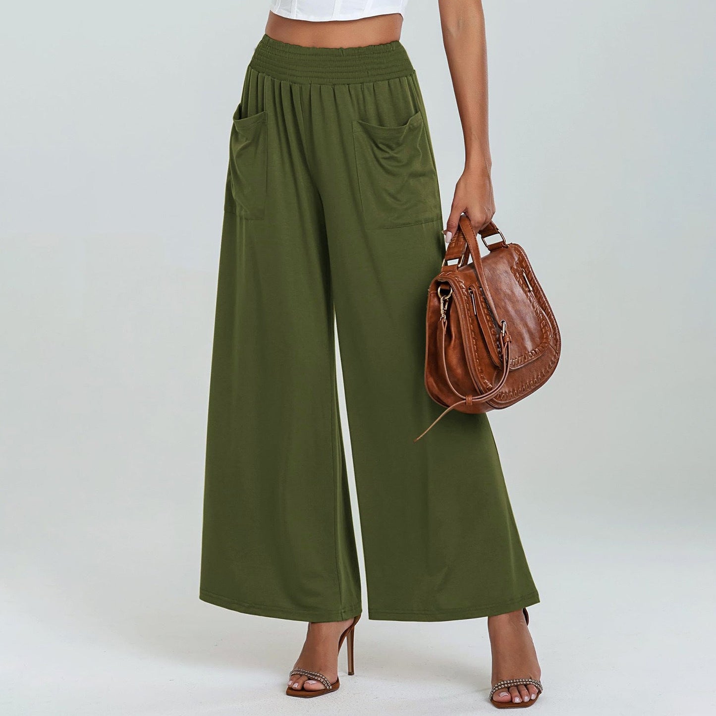 Pantalon Palazzo Femme Ample Confortable Élastique
