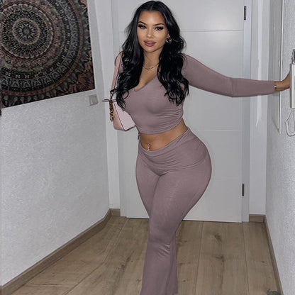 Ensemble de salon pour femme avec manches longues et pantalon large