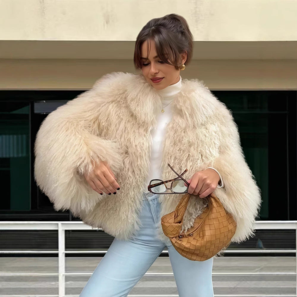 Veste en fourrure pour femmes Design élégant Manches volumineuses