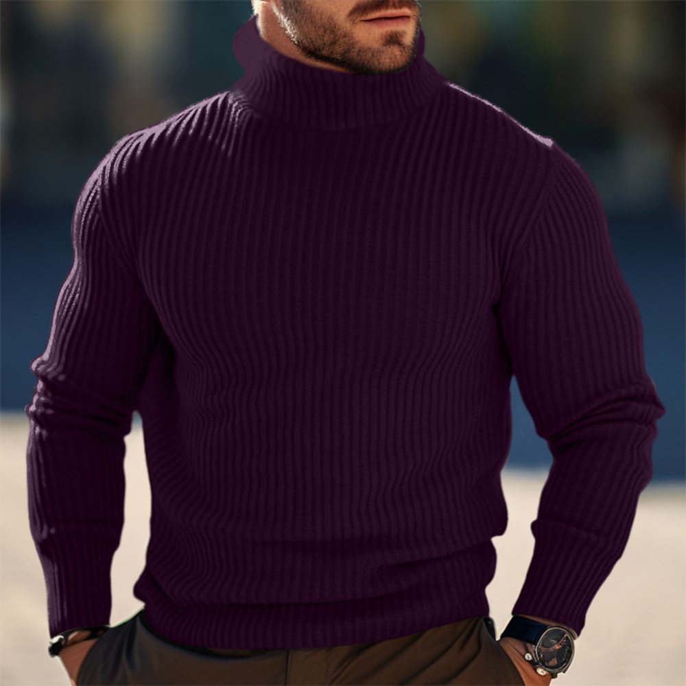 Pull-over homme tricoté, design moderne, col montant
