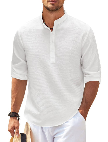 Chemise homme coupe décontractée col montant aspect côtelé