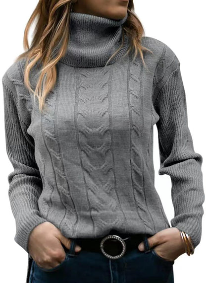 Pull tricoté col montant torsadé élégant pour femme