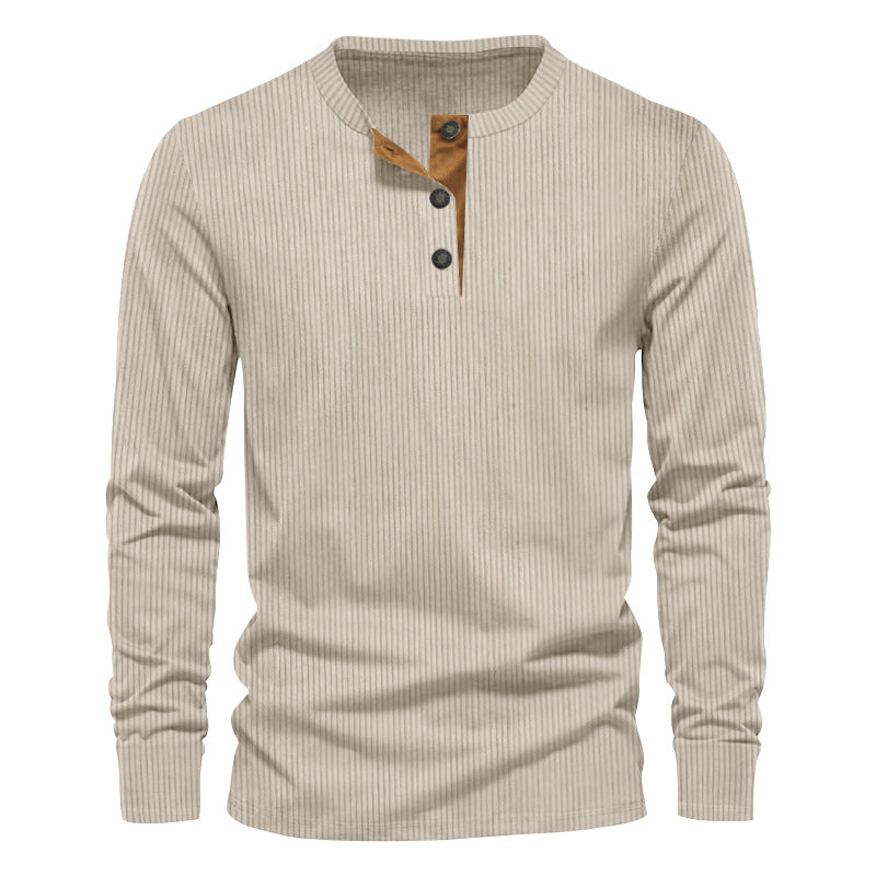 T-shirt à manches longues pour homme, surface texturée, boutons décoratifs