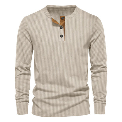 T-shirt à manches longues pour homme, surface texturée, boutons décoratifs