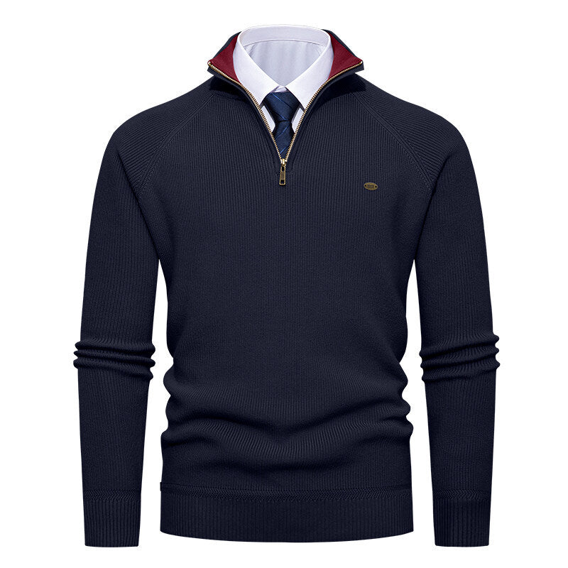 Pull en maille élégant pour homme à col montant et fermeture éclair