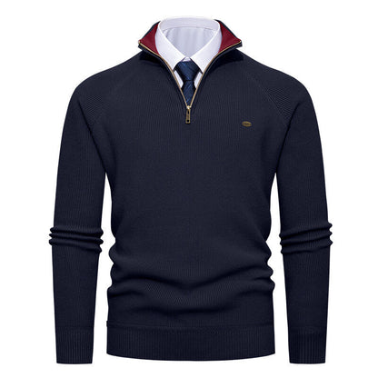 Pull en maille élégant pour homme à col montant et fermeture éclair