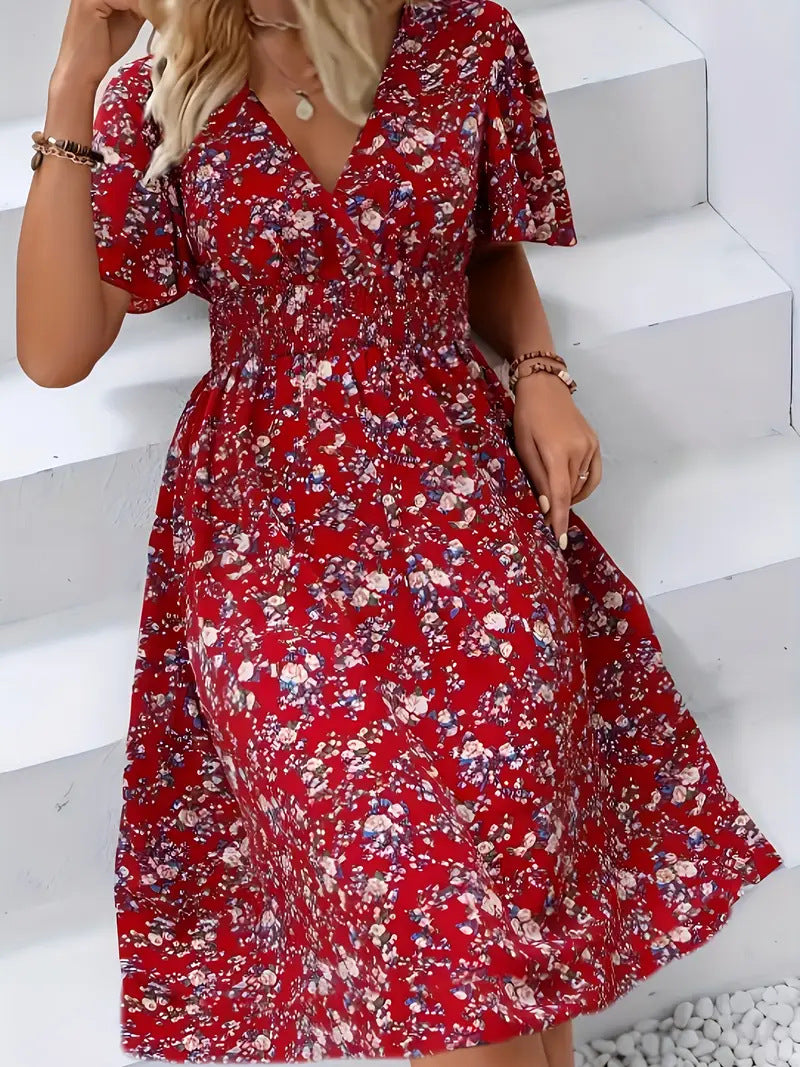 Robe cache-cœur fleurie col en V pour femme