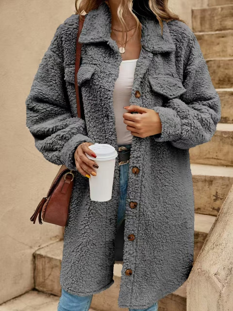 Manteau doux en sherpa grande taille