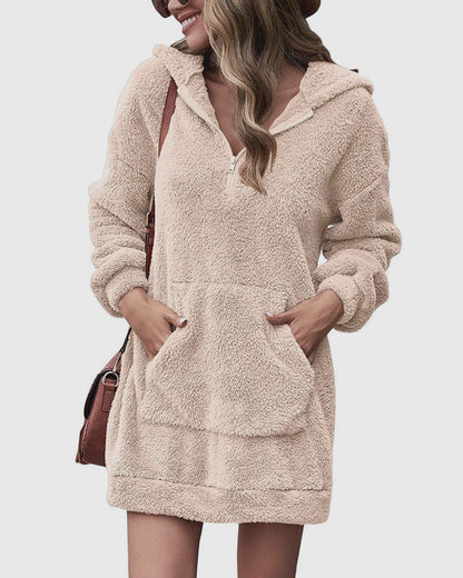 Robe polaire pour femme à capuche, avec poches, douce, robe d'hiver