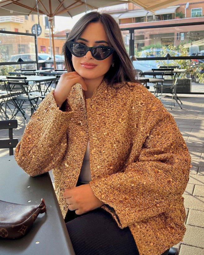 Veste col montant à sequins dorés élégante