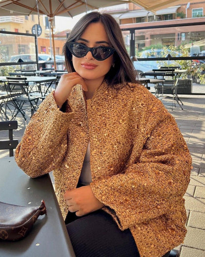 Veste col montant à sequins dorés élégante
