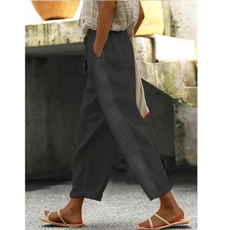 Pantalon en lin femme léger d'été avec boutons