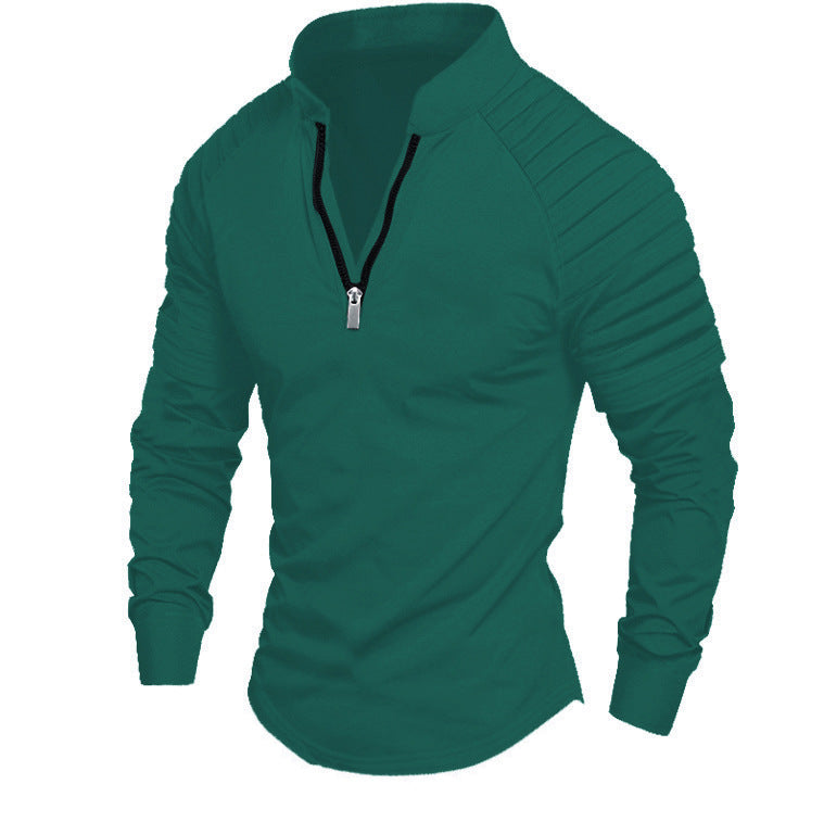 T-shirt à manches longues pour hommes, sportif, fonctionnel, avec fermeture éclair
