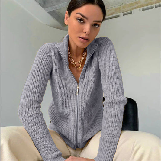 Damen Strickjacke Hochkragen Modern Schnellverschluss - IdealeKleiden