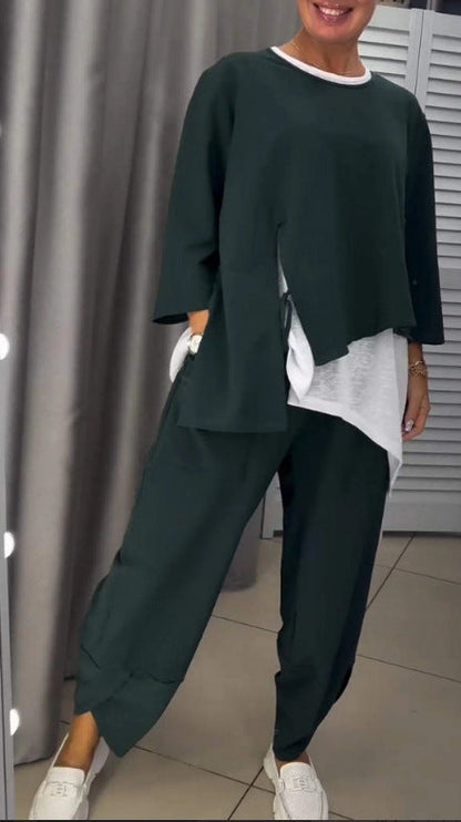 Ensemble deux pièces femme décontracté asymétrique tendance
