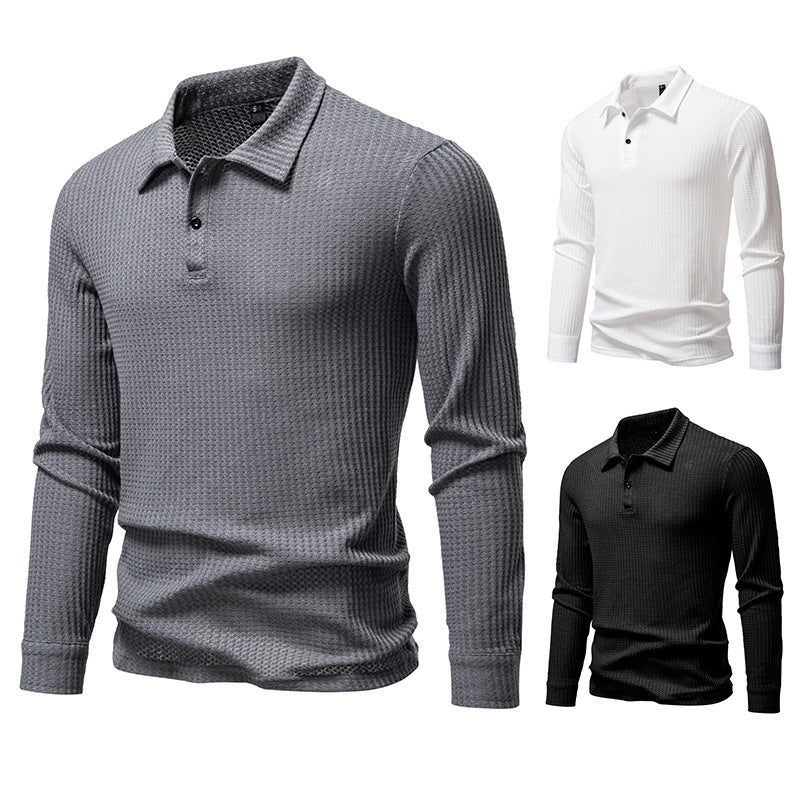 Herren Polo Hemd Langarm Strukturiert Elegant - IdealeKleiden