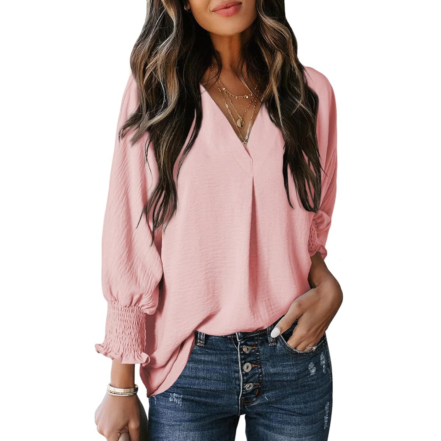 Chemisier femme col en V détails ruchés élégant