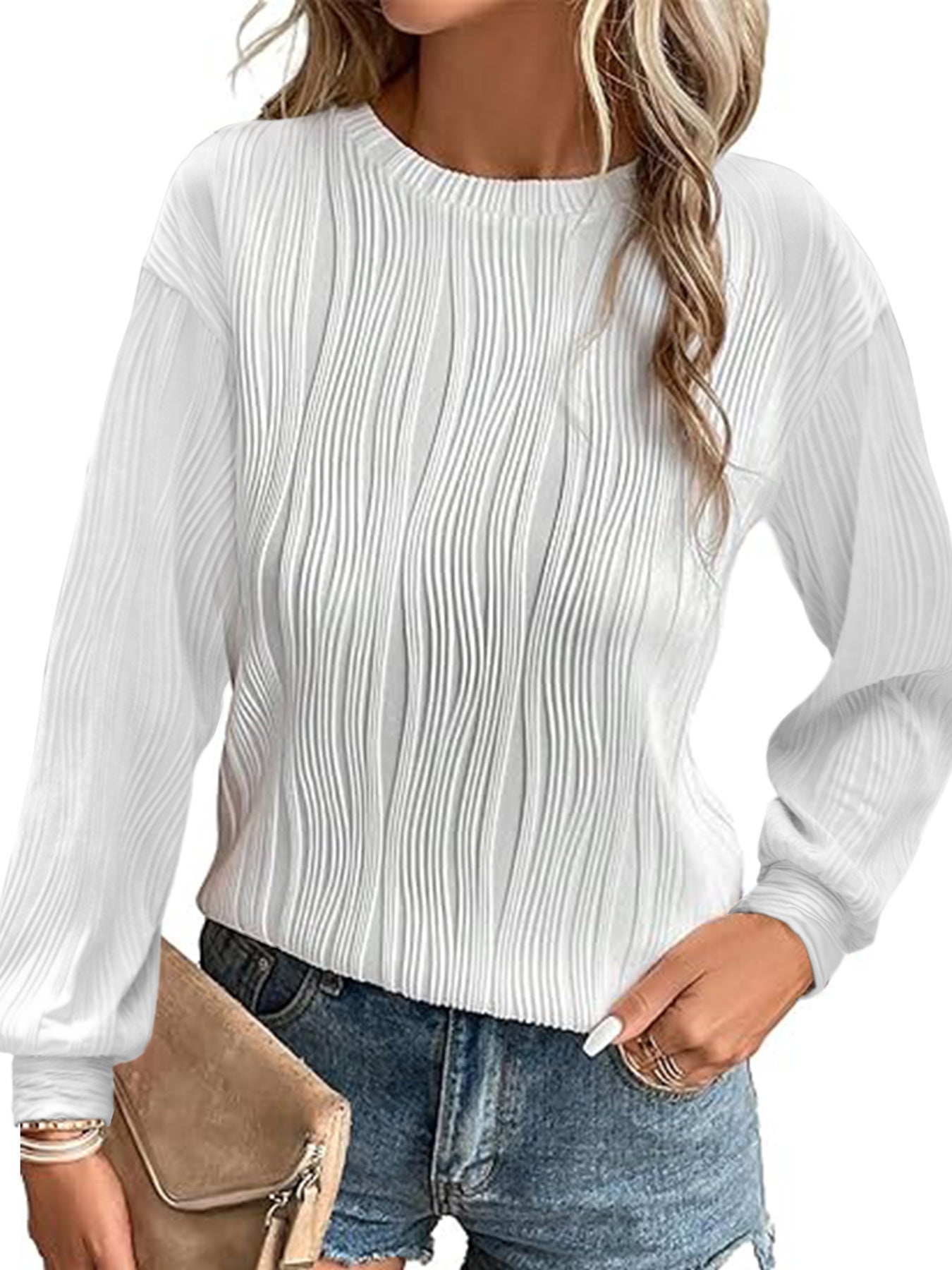 Pull plissé à manches longues élégant pour femme