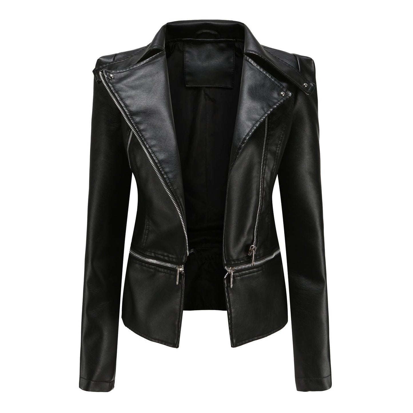 Blouson en cuir asymétrique de style motard pour femme