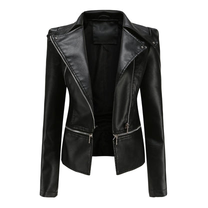 Blouson en cuir asymétrique de style motard pour femme