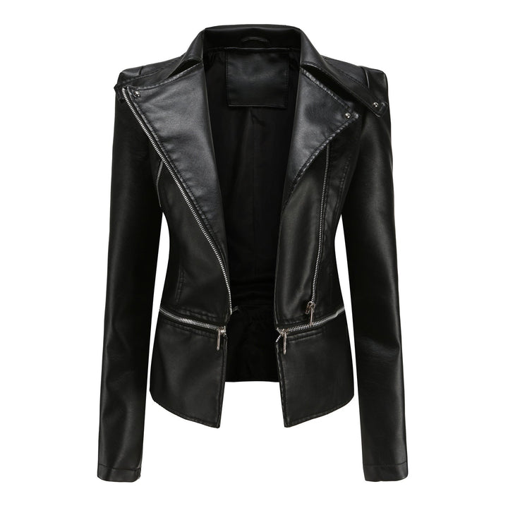 Blouson en cuir asymétrique de style motard pour femme