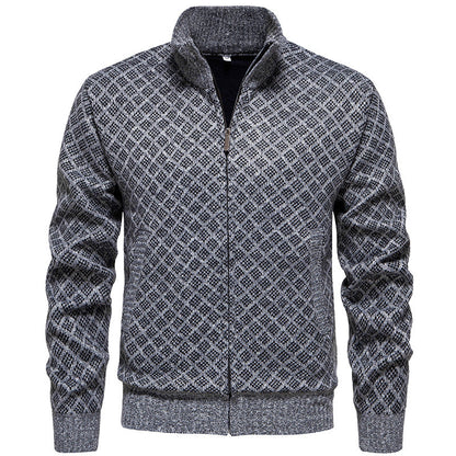 Gilet en maille pour homme, motif carreaux moderne, fermeture éclair