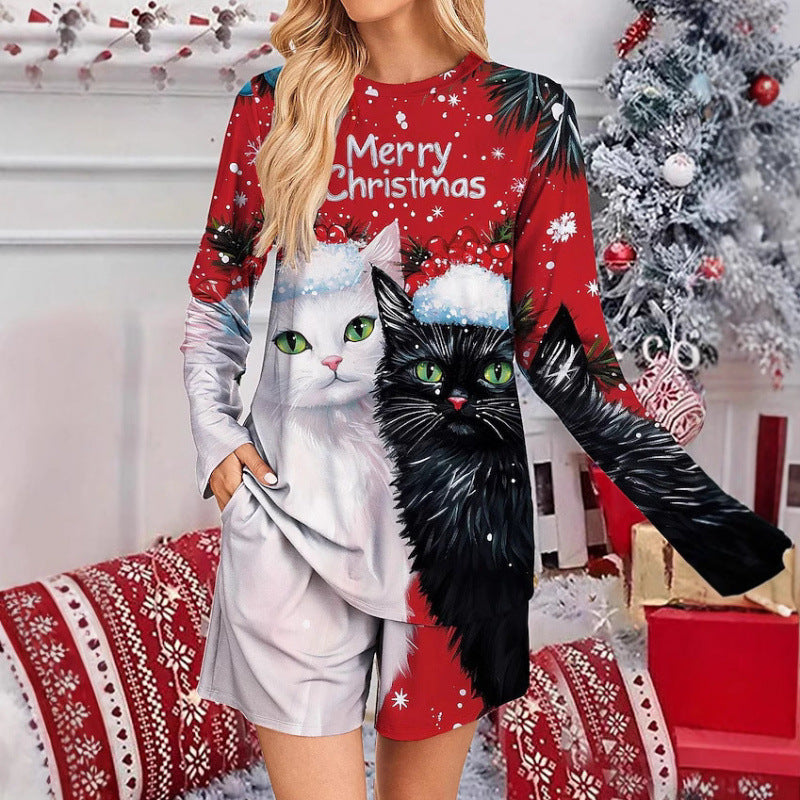 Ensemble pyjama de Noël femme motif chat douillet