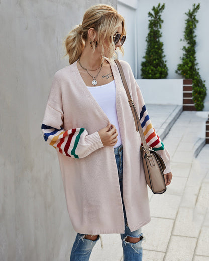 Gilet ouvert coupe longue ample rayé multicolore
