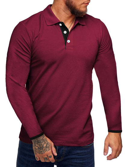Polo homme manches longues, moderne, boutons contrastés