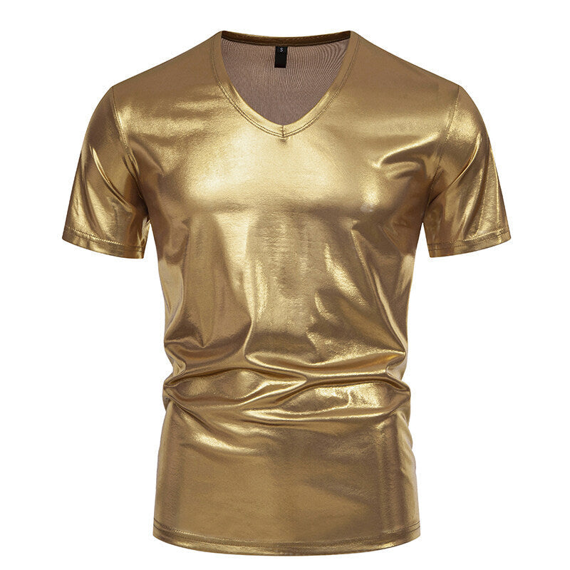 T-shirt homme col V tissu brillant style moderne
