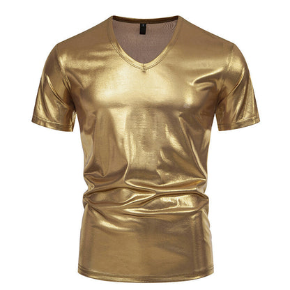 T-shirt homme col V tissu brillant style moderne