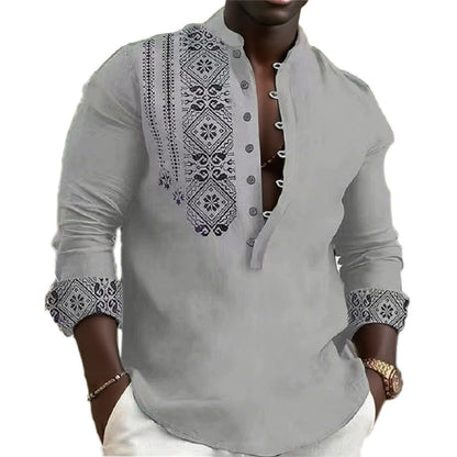 Chemise homme manches longues style ethnique moderne
