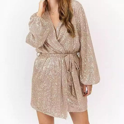 Robe de soirée scintillante à col en V élégante