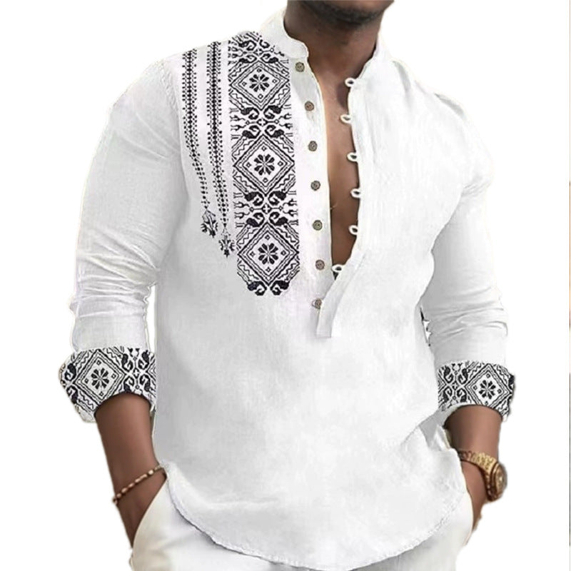 Chemise homme manches longues style ethnique moderne