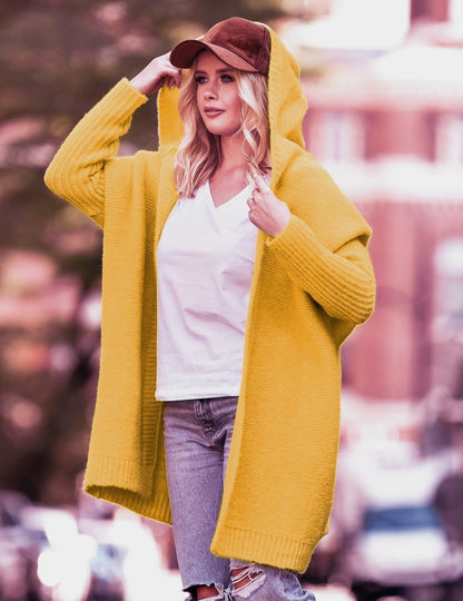 Grand cardigan oversize à capuche en mélange de laine