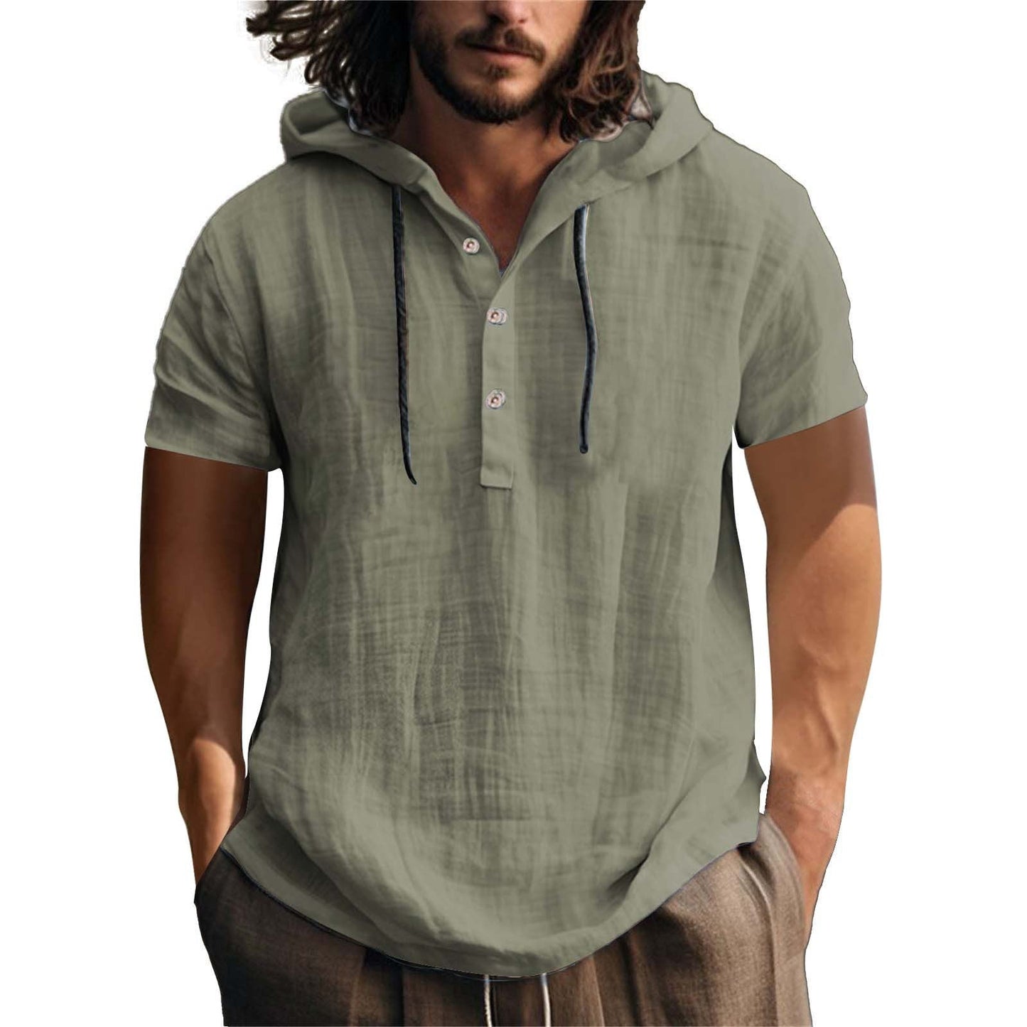 Sweat-shirt à capuche pour homme, manches courtes, décontracté, coupe ample