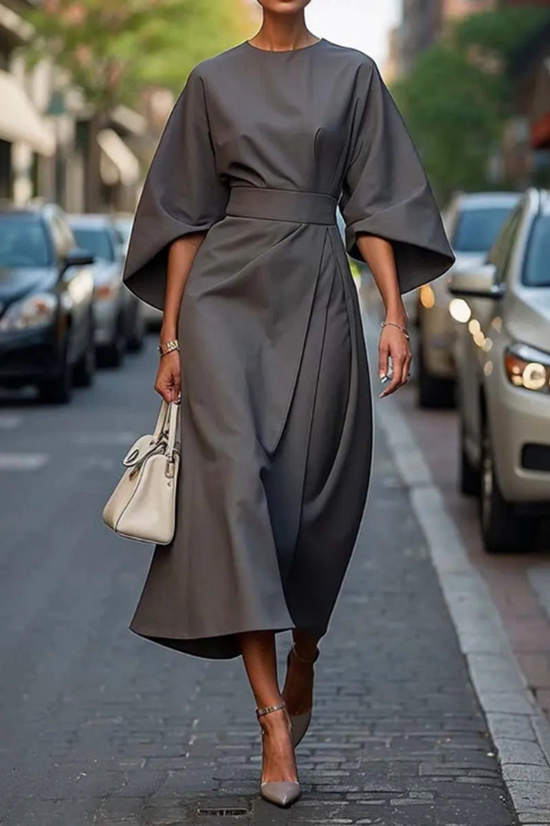 Robe longue femme élégante lacée à manches bouffantes