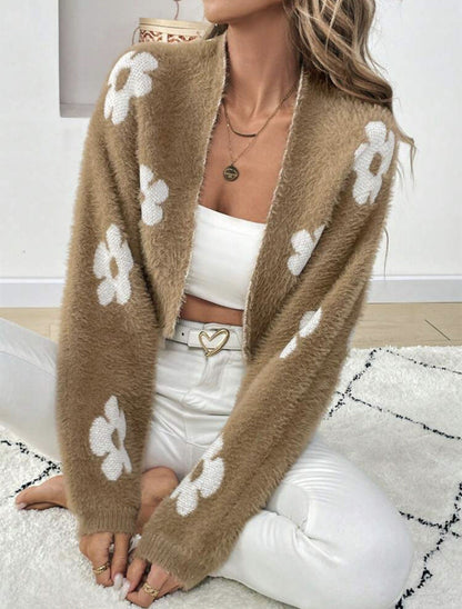 Cardigan femme motif floral doux et confortable