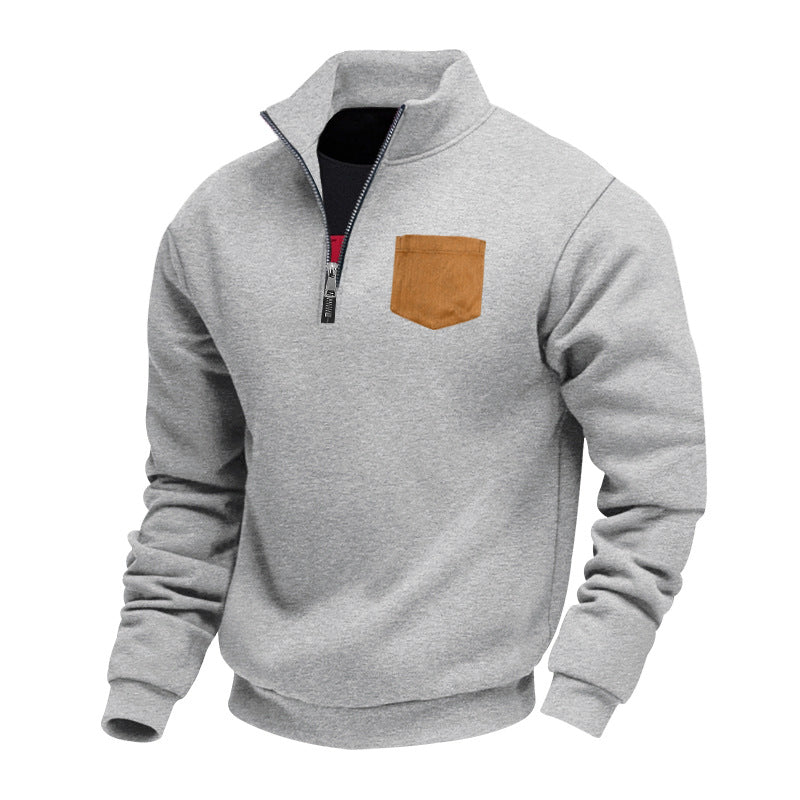 Sweatshirt moderne homme demi-zip poche poitrine