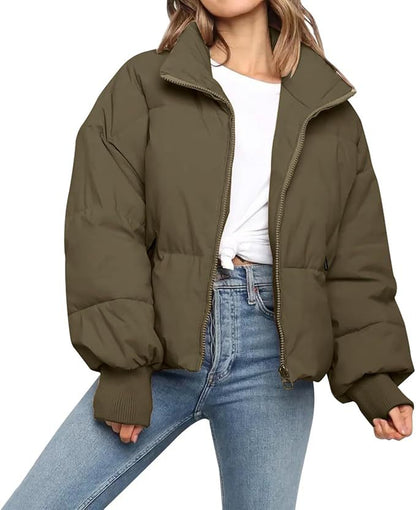 Doudoune courte chaude zippée pour femme