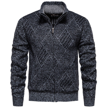Cardigan homme moderne tricot torsadé col montant