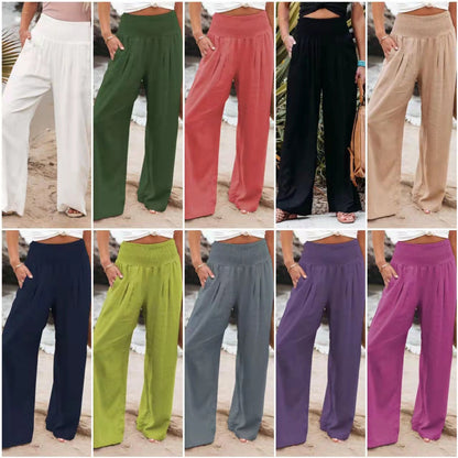 Damen Leinenhose Weit Bequem Faltenrock - IdealeKleiden