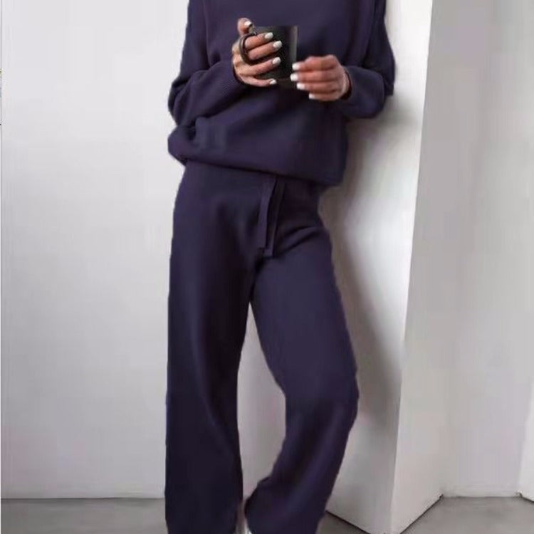 Ensemble tricoté femme Pantalon large Col rond élégant