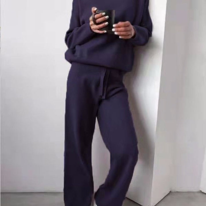 Ensemble tricoté femme Pantalon large Col rond élégant