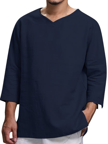 T-shirt manches longues homme coupe décontractée col en V