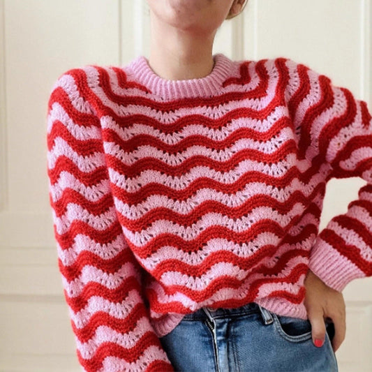 Damen Pullover Großzügig Wellenmuster Oversized - IdealeKleiden