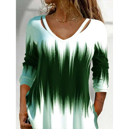 Haut femme manches longues col en V coloré tendance