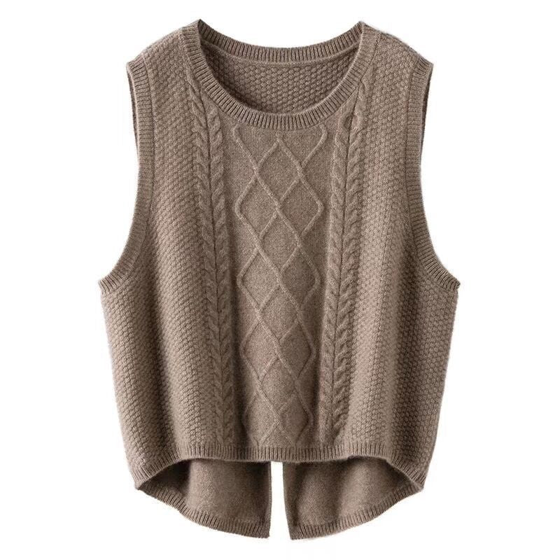 Damen Strickweste Ärmellos Zopf Muster Modern Style - IdealeKleiden