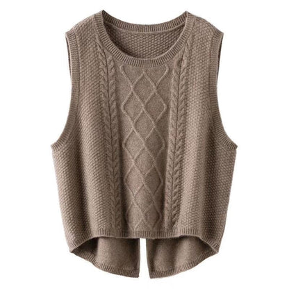 Damen Strickweste Ärmellos Zopf Muster Modern Style - IdealeKleiden